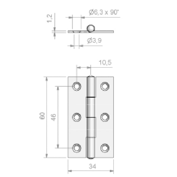 Roca kanthængsel RF, 34x60mm