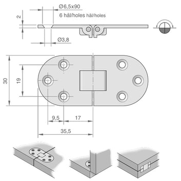 Roca bordhængsel 180º, poleret messing