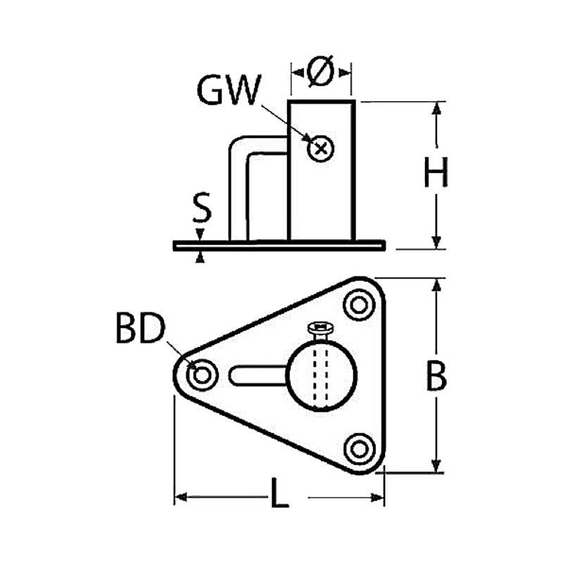 Scepterfod rustfri trekantet 90°