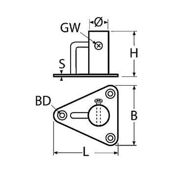 Scepterfod rustfri trekantet 90°