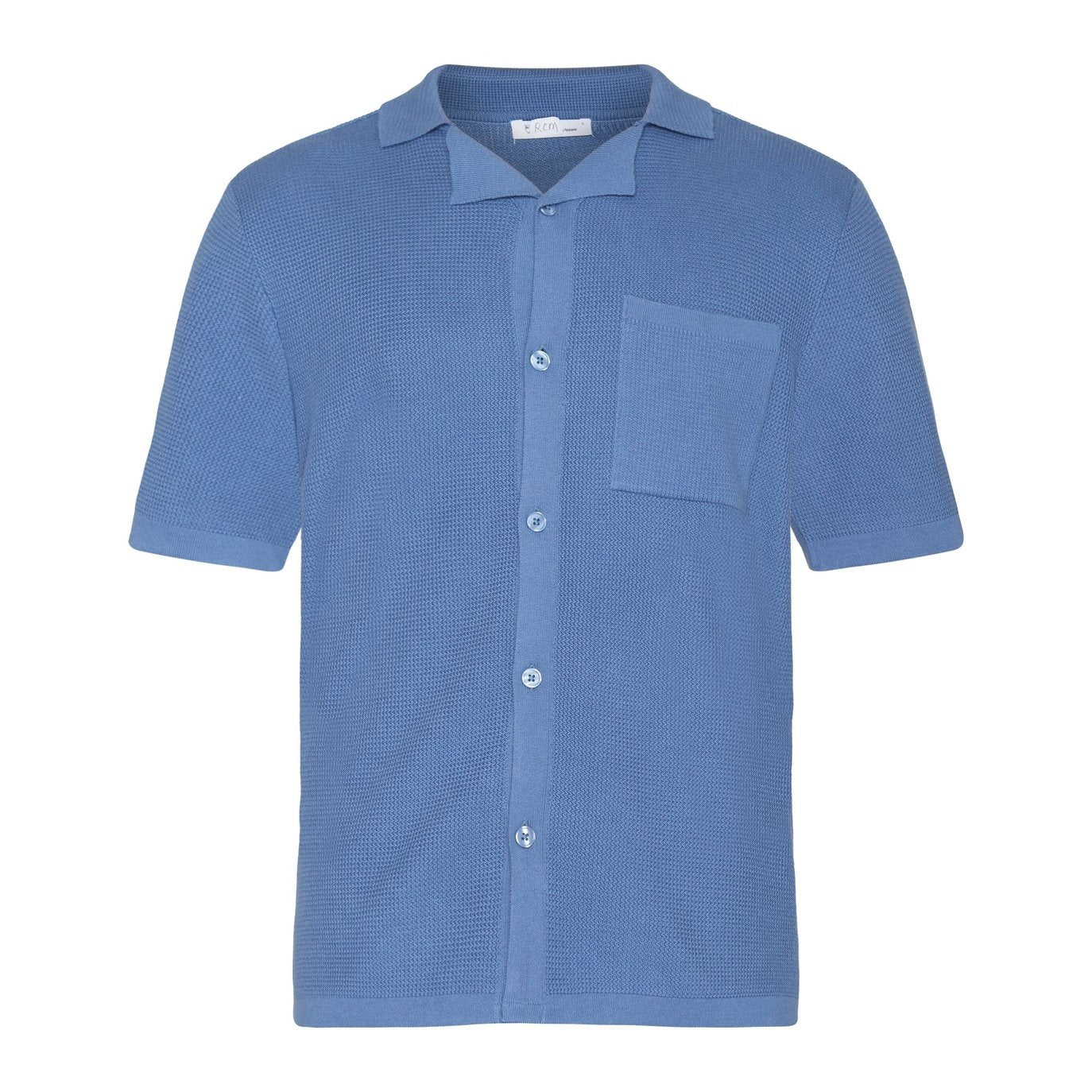 Knowledge Cotton Apparel M Boxy Short Sleeve Structured Knitted Shirt Moonlight Blue