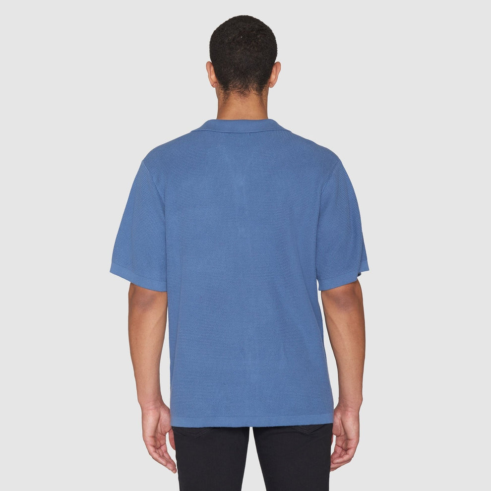 Knowledge Cotton Apparel M Boxy Short Sleeve Structured Knitted Shirt Moonlight Blue