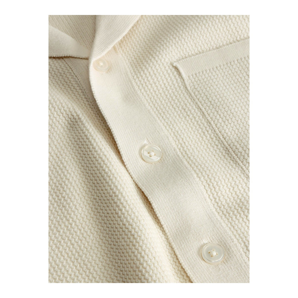 Knowledge Cotton Apparel M Boxy Short Sleeve Structured Knitted Shirt 1387 Egret