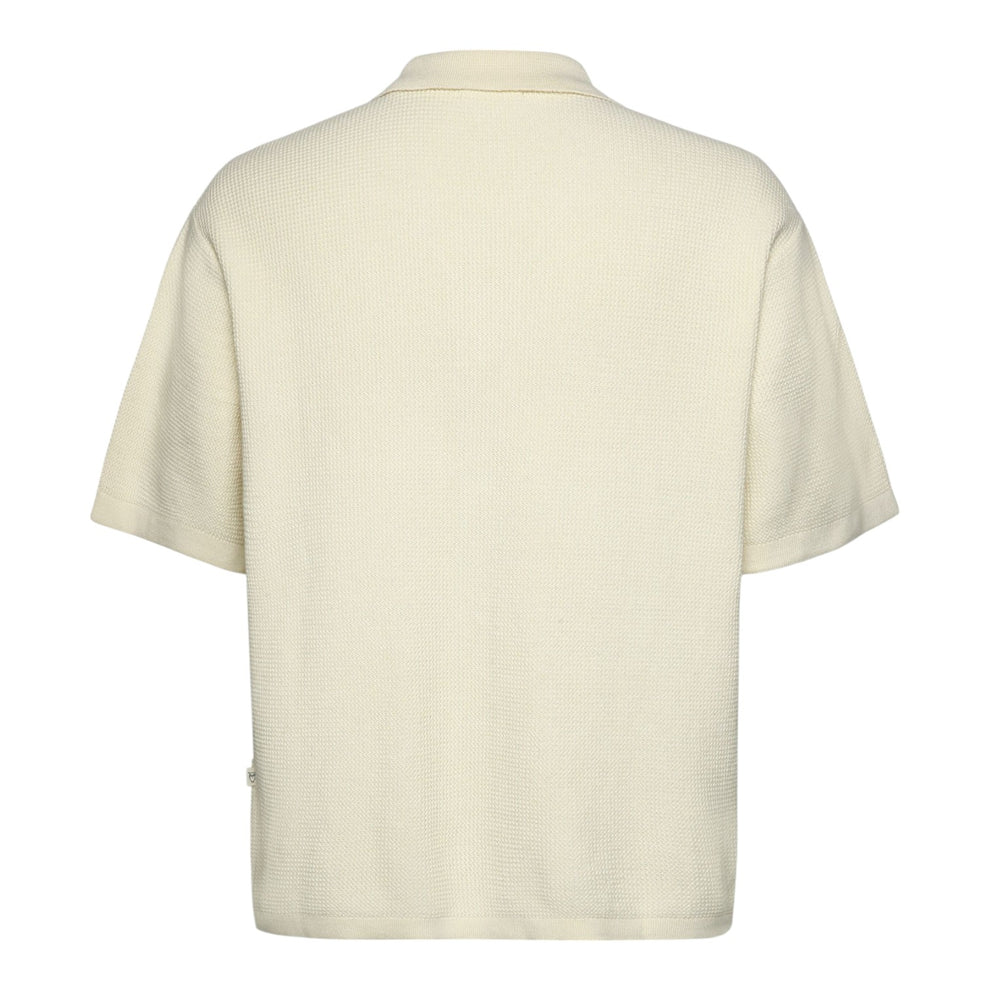 Knowledge Cotton Apparel M Boxy Short Sleeve Structured Knitted Shirt 1387 Egret