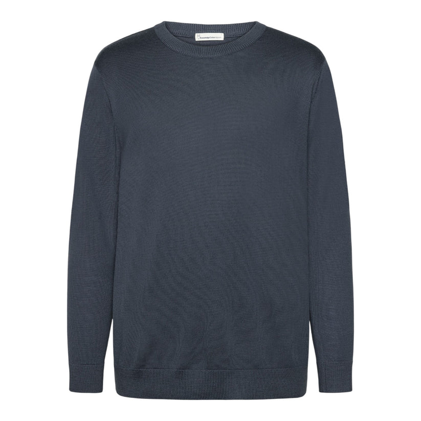 Knowledge Cotton Apparel M Regular Merino Knit Crew Neck - Rws 1226 Vintage Indigo