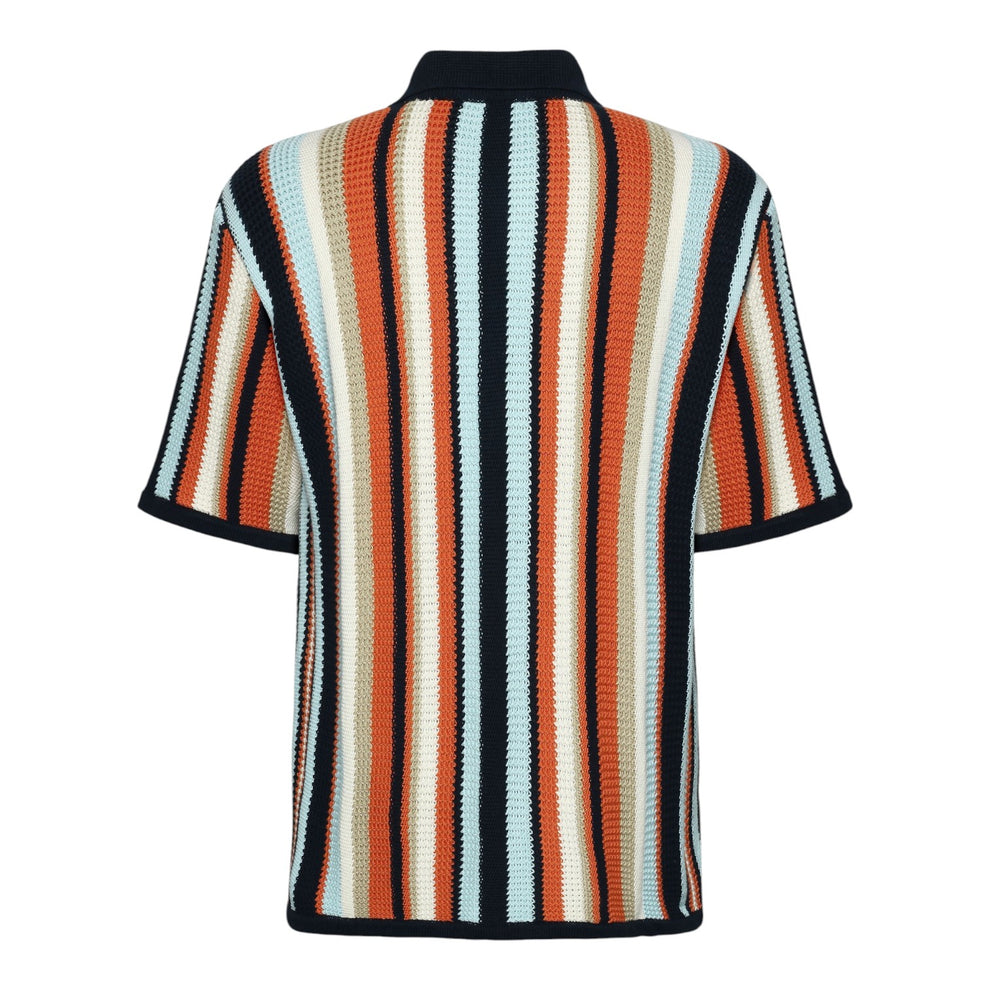 Knowledge Cotton Apparel M Loose Short Sleeve Striped Knitted Shirt 8021 Blue Stripe
