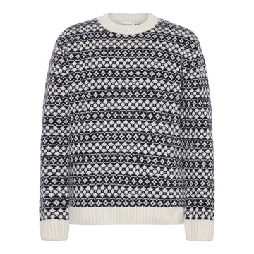 Knowledge Cotton Apparel M Lambswool Crew Neck Knit Rws 8021 Blue Stripe
