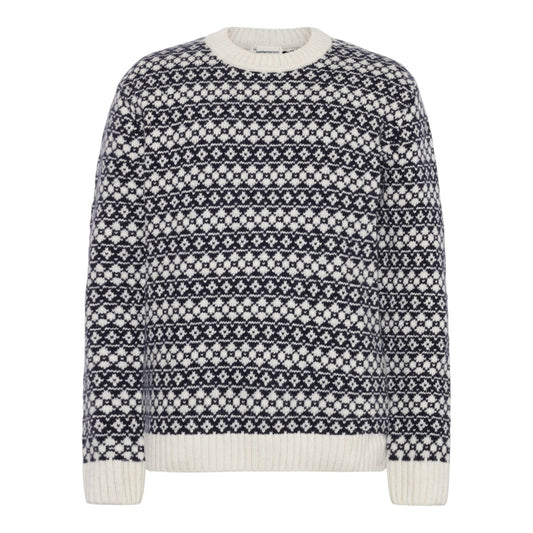 Knowledge Cotton Apparel M Lambswool Crew Neck Knit Rws 8021 Blue Stripe