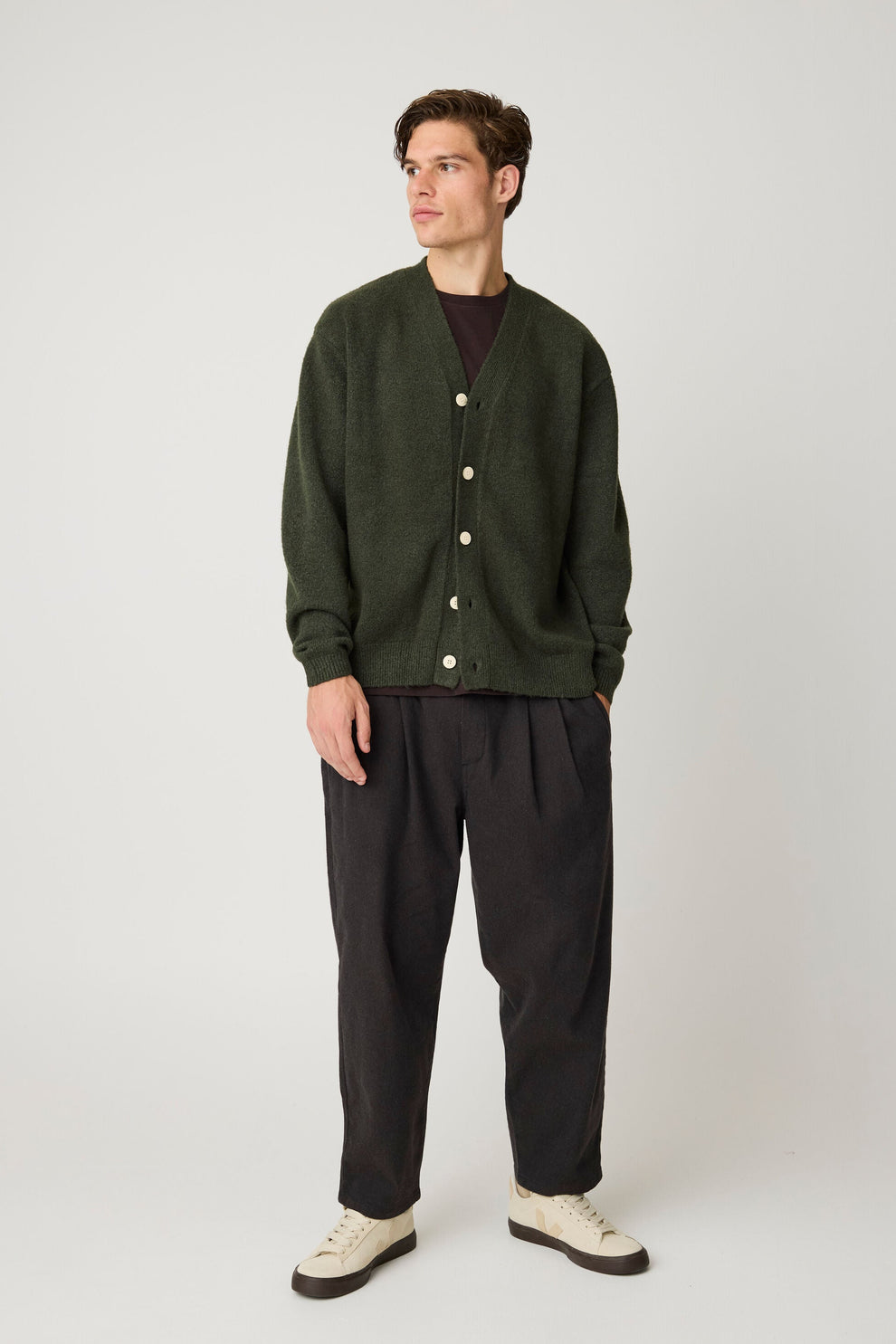 Knowledge Cotton Apparel M Soufflé Yarn Cardigan 1090 Forrest Night