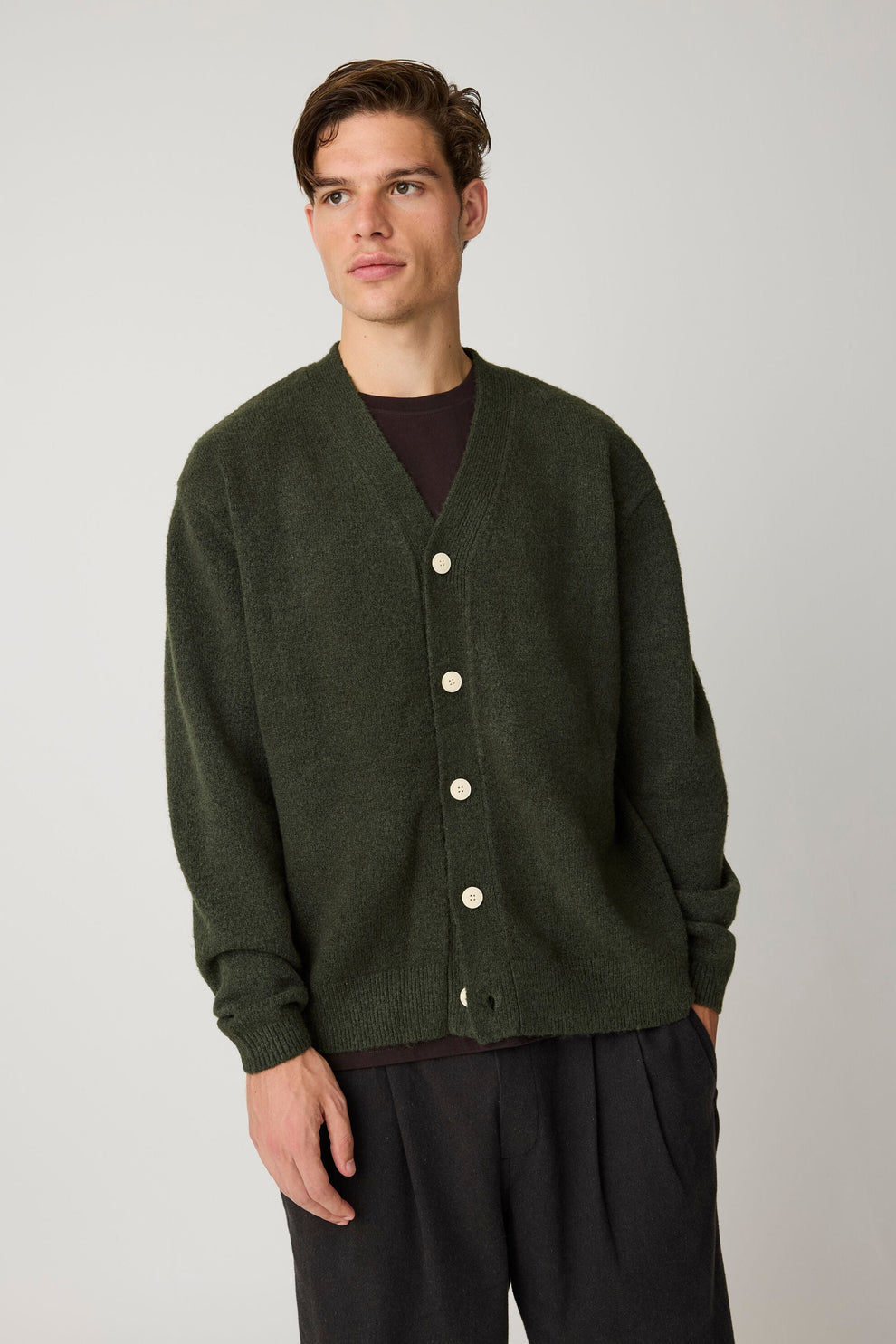 Knowledge Cotton Apparel M Soufflé Yarn Cardigan 1090 Forrest Night