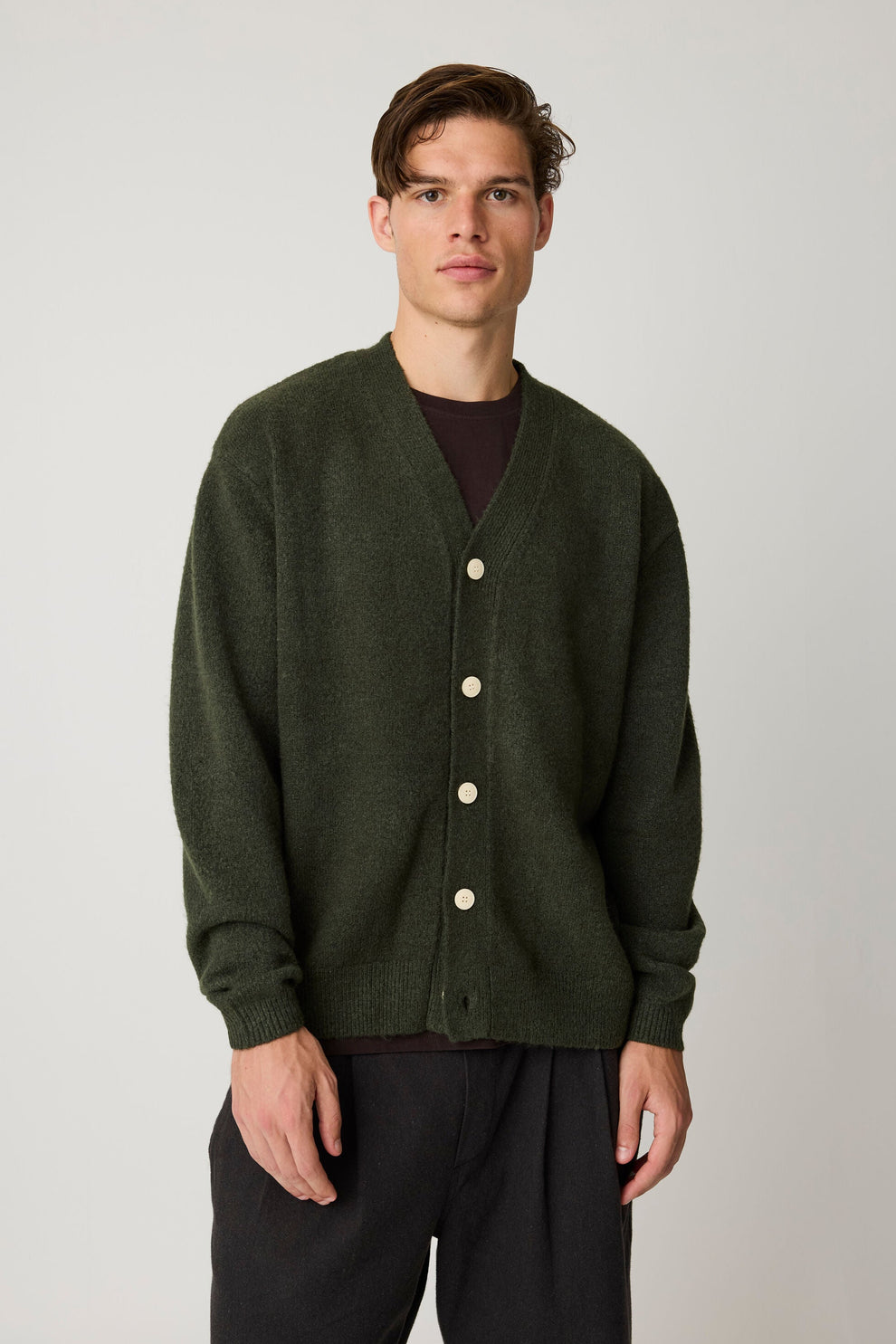 Knowledge Cotton Apparel M Soufflé Yarn Cardigan 1090 Forrest Night