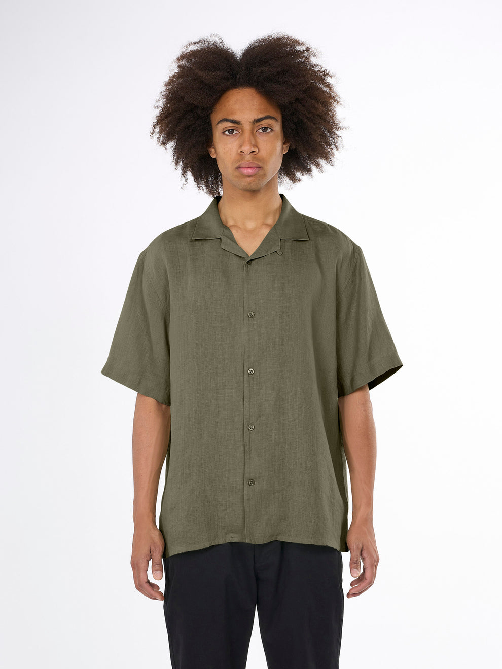 Knowledge Cotton Apparel M Relaxed Linen SL Shirt Burned Olive