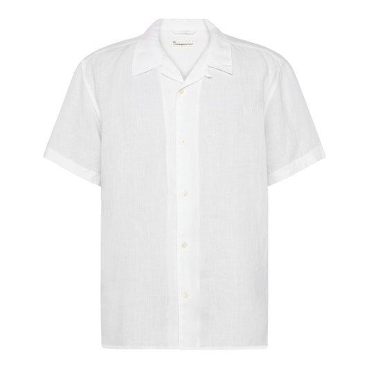 Knowledge Cotton Apparel M Box Short Sleeve Linen Shirt 1010 Bright White