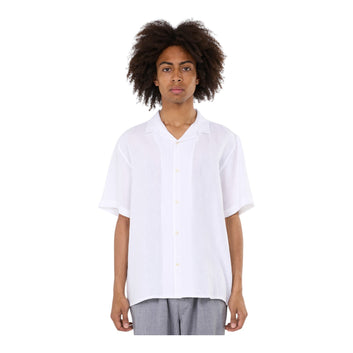 Knowledge Cotton Apparel M Box Short Sleeve Linen Shirt 1010 Bright White