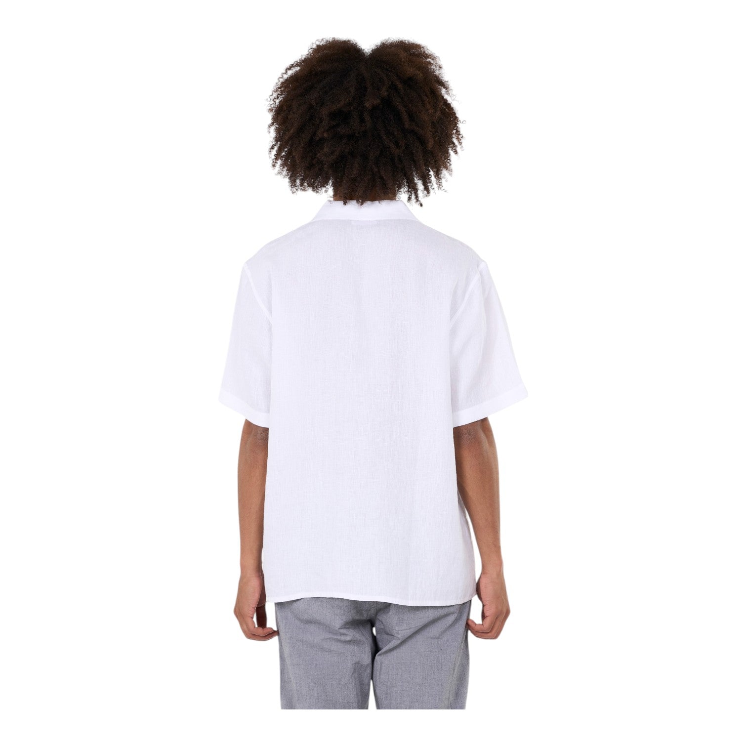 Knowledge Cotton Apparel M Box Short Sleeve Linen Shirt 1010 Bright White