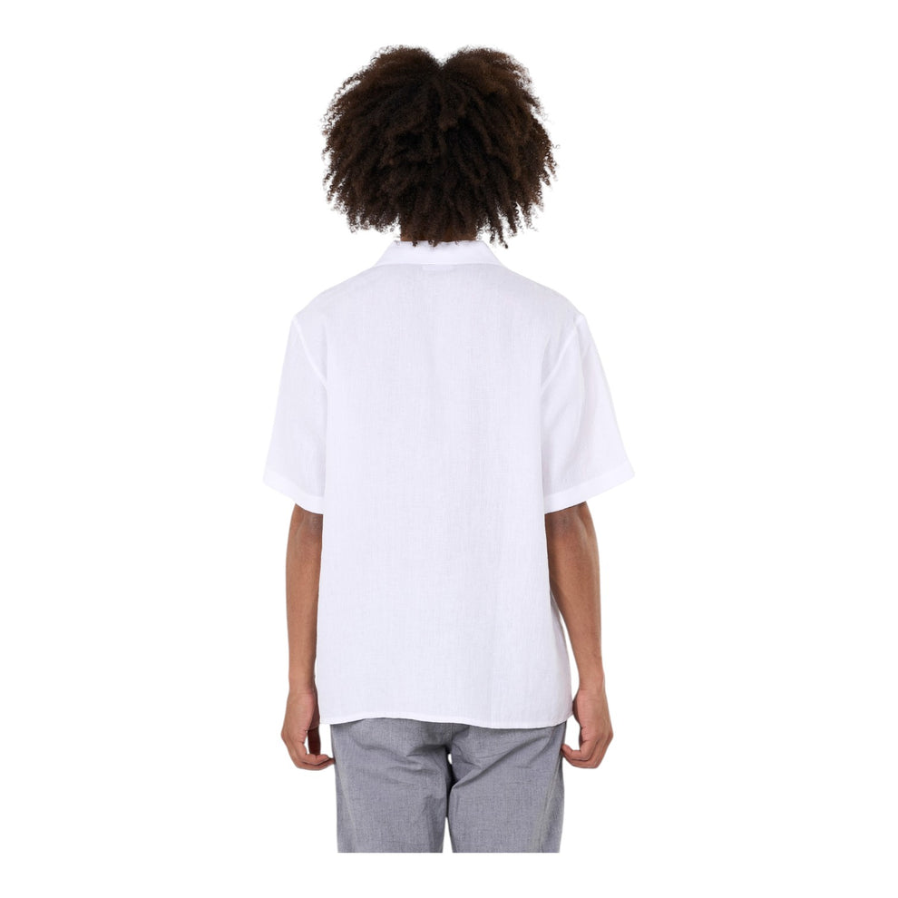 Knowledge Cotton Apparel M Box Short Sleeve Linen Shirt 1010 Bright White