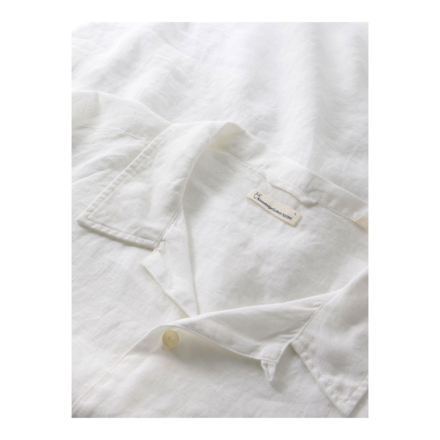 Knowledge Cotton Apparel M Box Short Sleeve Linen Shirt 1010 Bright White