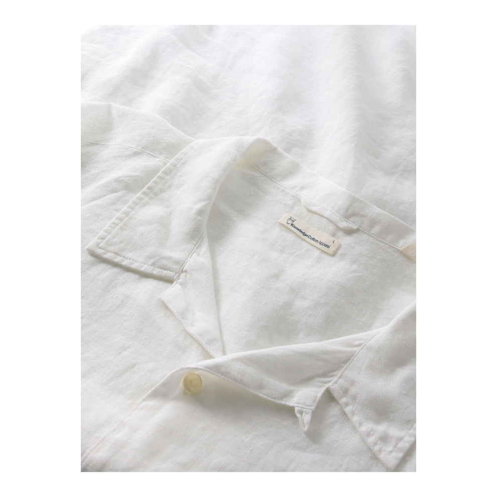 Knowledge Cotton Apparel M Box Short Sleeve Linen Shirt 1010 Bright White