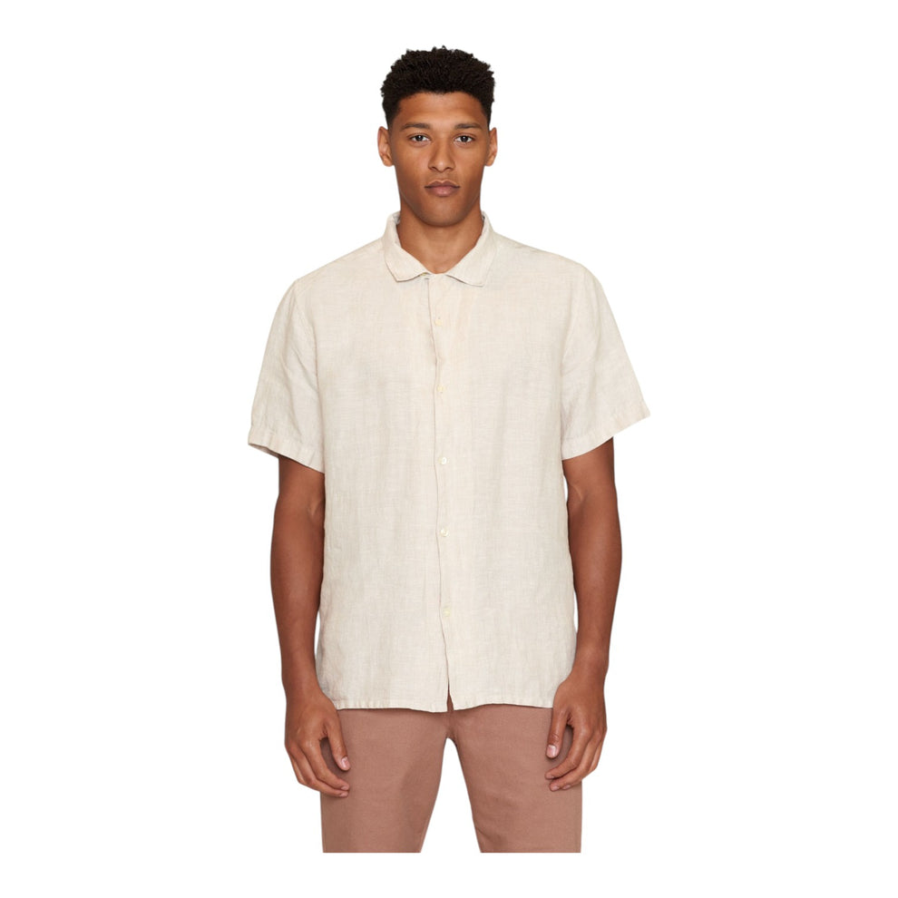 Knowledge Cotton Apparel M Box Short Sleeve Linen Shirt Yarndyed - Light Feather Gray