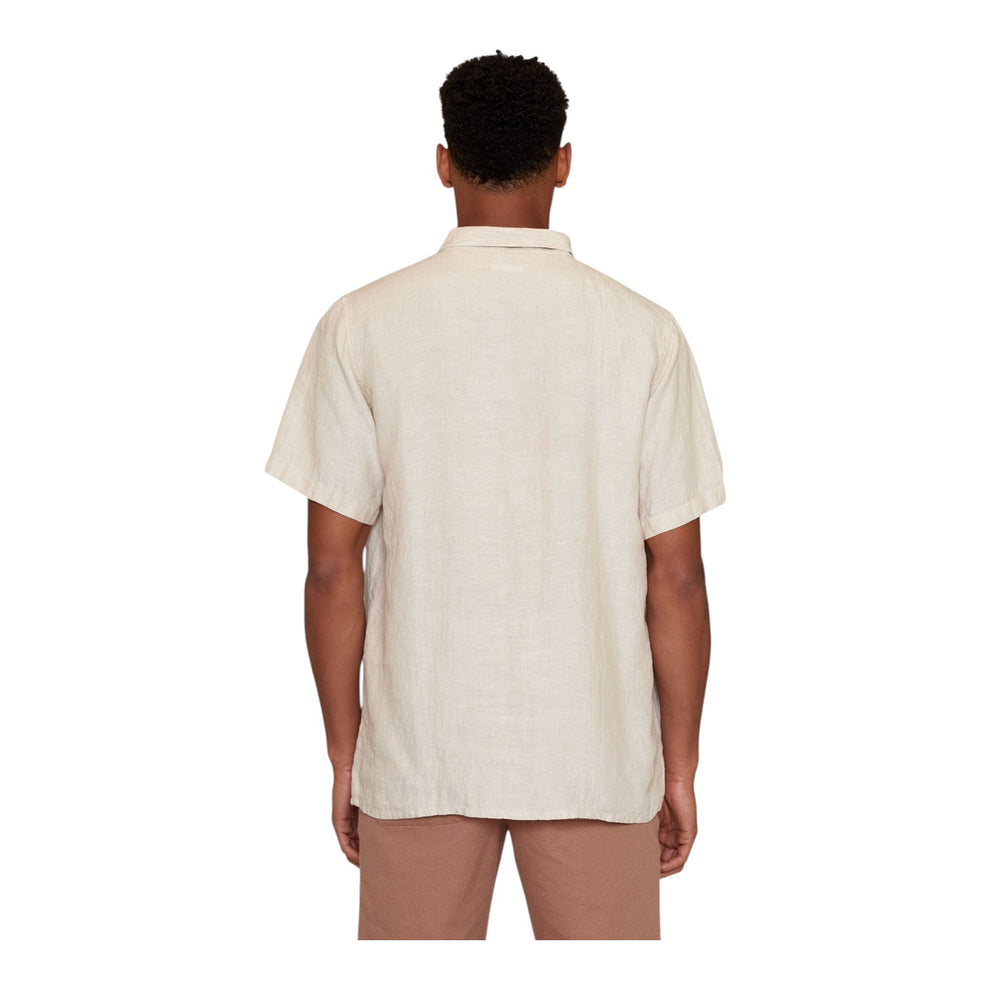 Knowledge Cotton Apparel M Box Short Sleeve Linen Shirt Yarndyed - Light Feather Gray