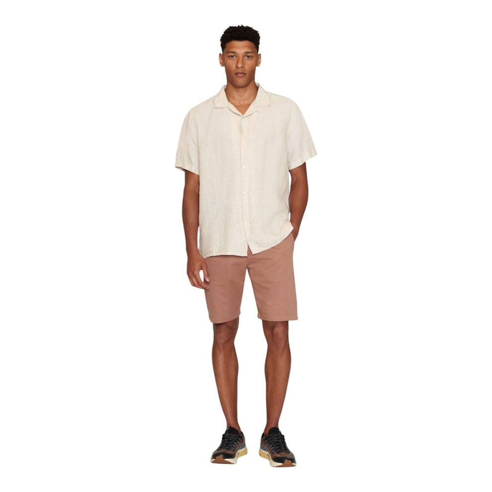 Knowledge Cotton Apparel M Box Short Sleeve Linen Shirt Yarndyed - Light Feather Gray
