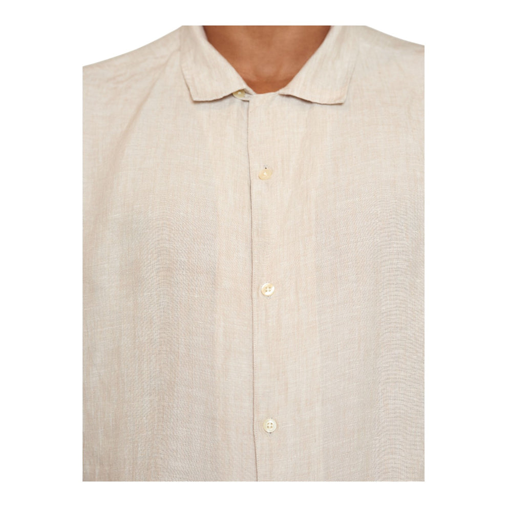 Knowledge Cotton Apparel M Box Short Sleeve Linen Shirt Yarndyed - Light Feather Gray