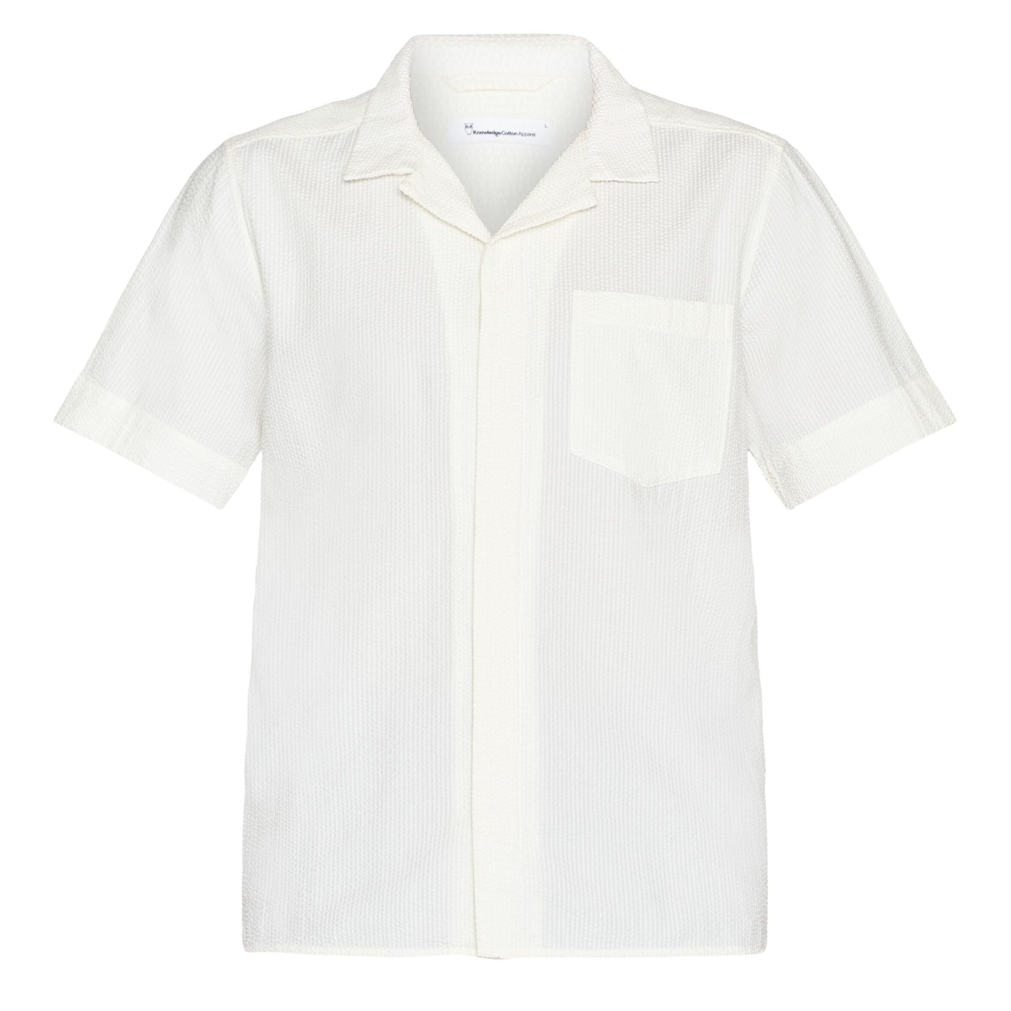Knowledge Cotton Apparel M Box Short Sleeve Seersucker Shirt Egret