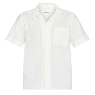 Knowledge Cotton Apparel M Box Short Sleeve Seersucker Shirt Egret
