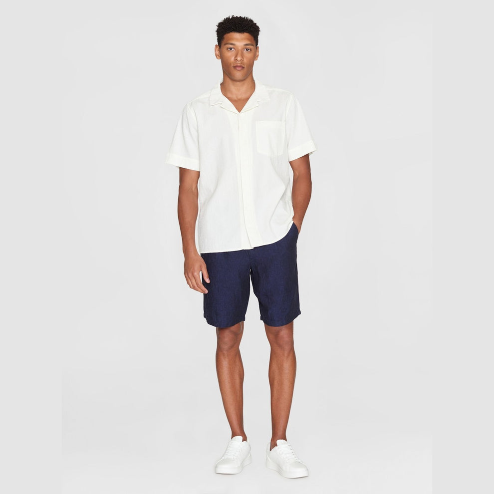 Knowledge Cotton Apparel M Box Short Sleeve Seersucker Shirt Egret