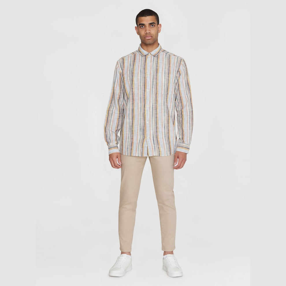 Knowledge Cotton Apparel M Loose Linen Shirt Multicolored Striped