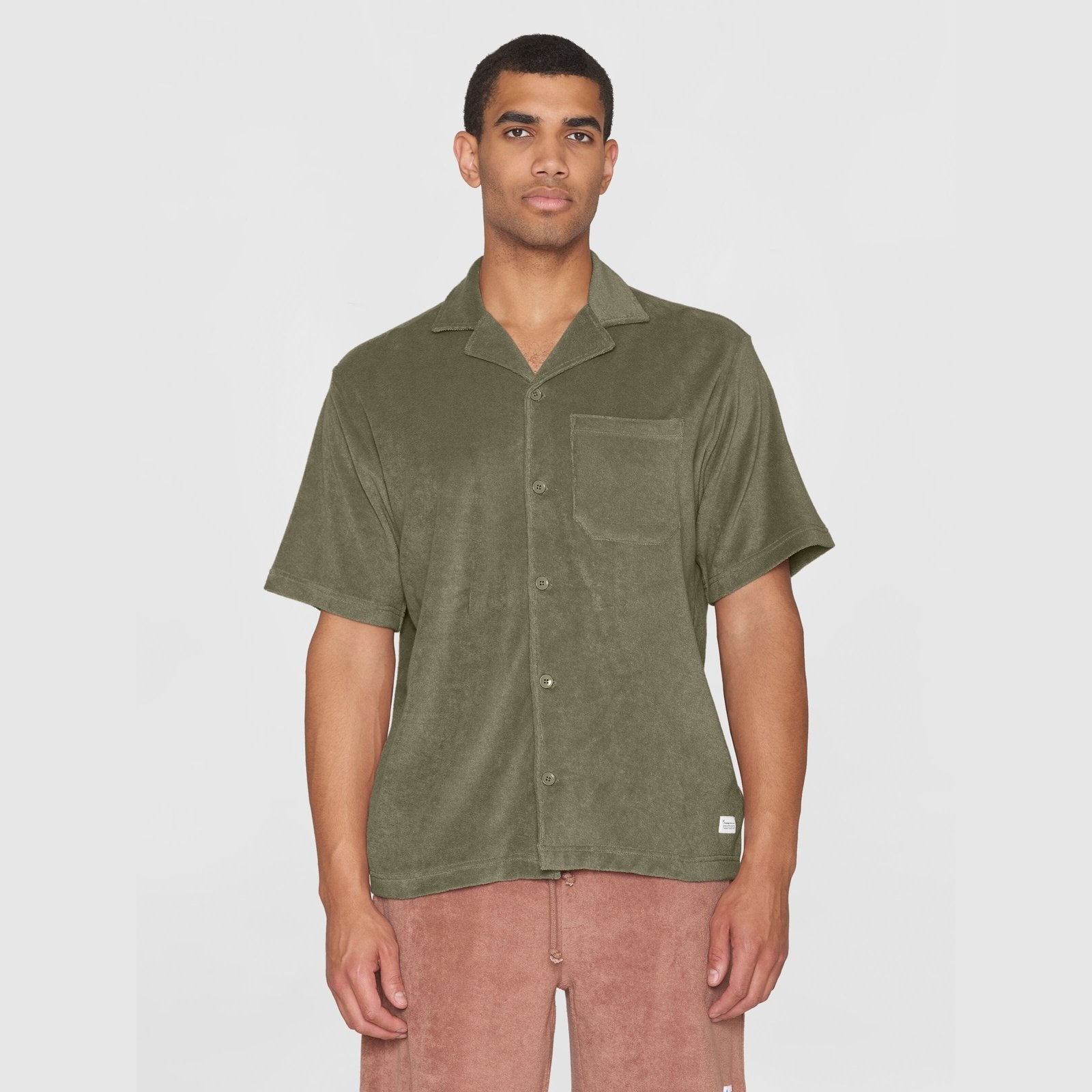 Knowledge Cotton Apparel M Terry Loose Fit Short Sleeve Shirt Burned Olive