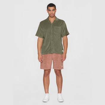 Knowledge Cotton Apparel M Terry Loose Fit Short Sleeve Shirt Burned Olive