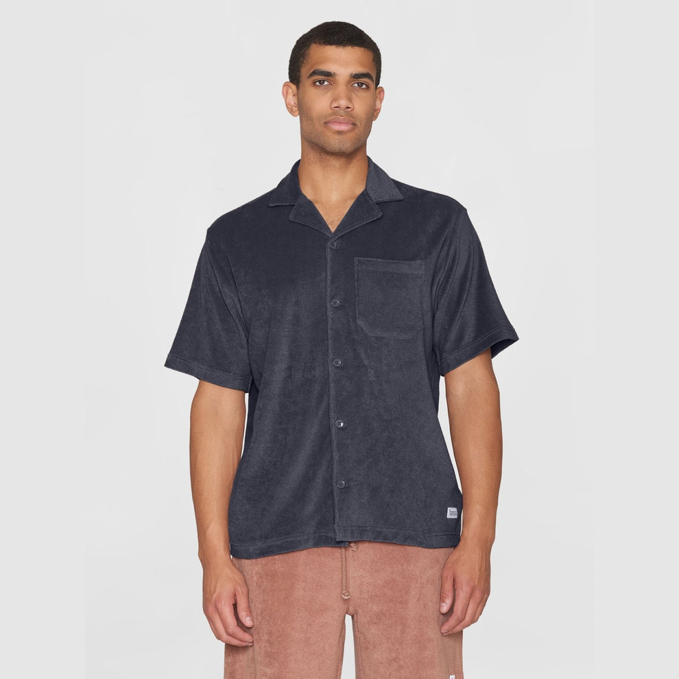 Knowledge Cotton Apparel M Terry Loose Fit Short Sleeve Shirt Night Sky