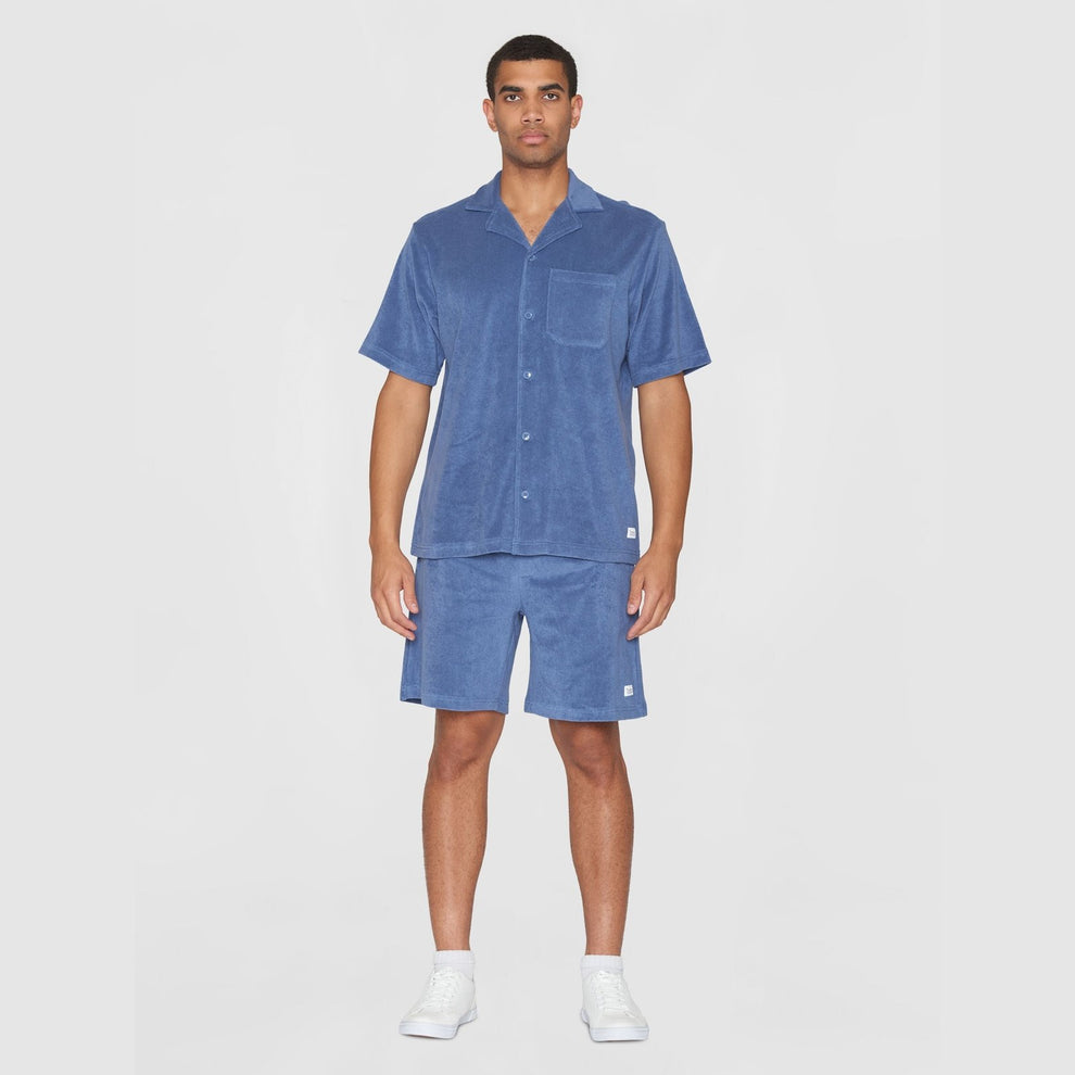 Knowledge Cotton Apparel M Terry Loose Fit Short Sleeve Shirt Moonligt Blue