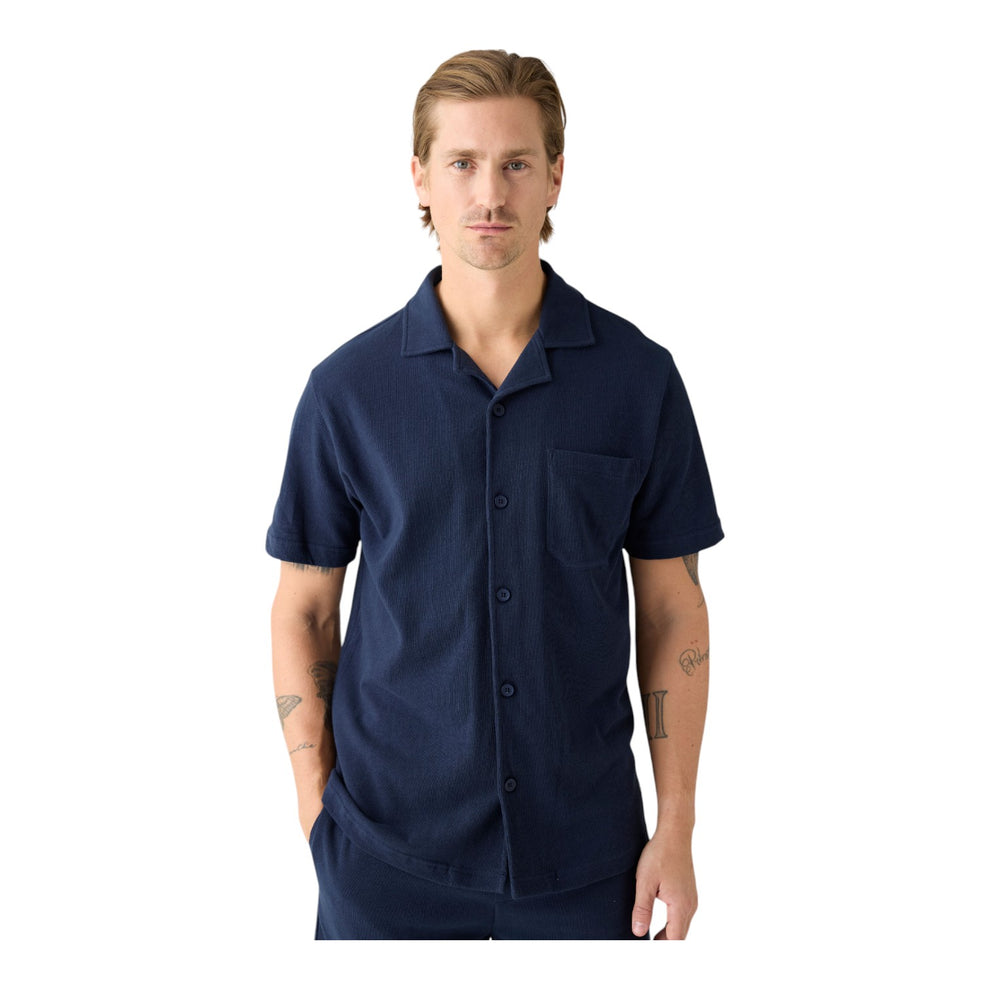 Knowledge Cotton Apparel M Box Fit Short Sleeve Bouclé Shirt 1412 Night Sky