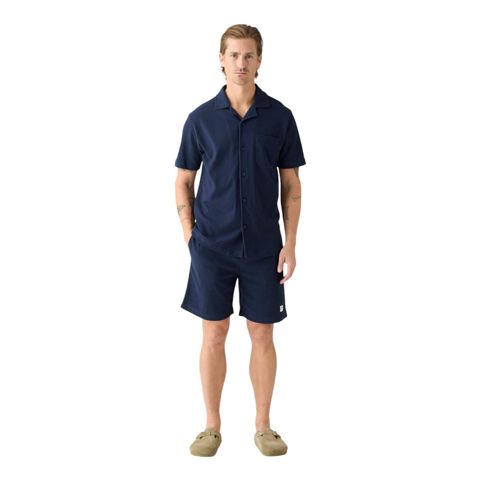 Knowledge Cotton Apparel M Box Fit Short Sleeve Bouclé Shirt 1412 Night Sky