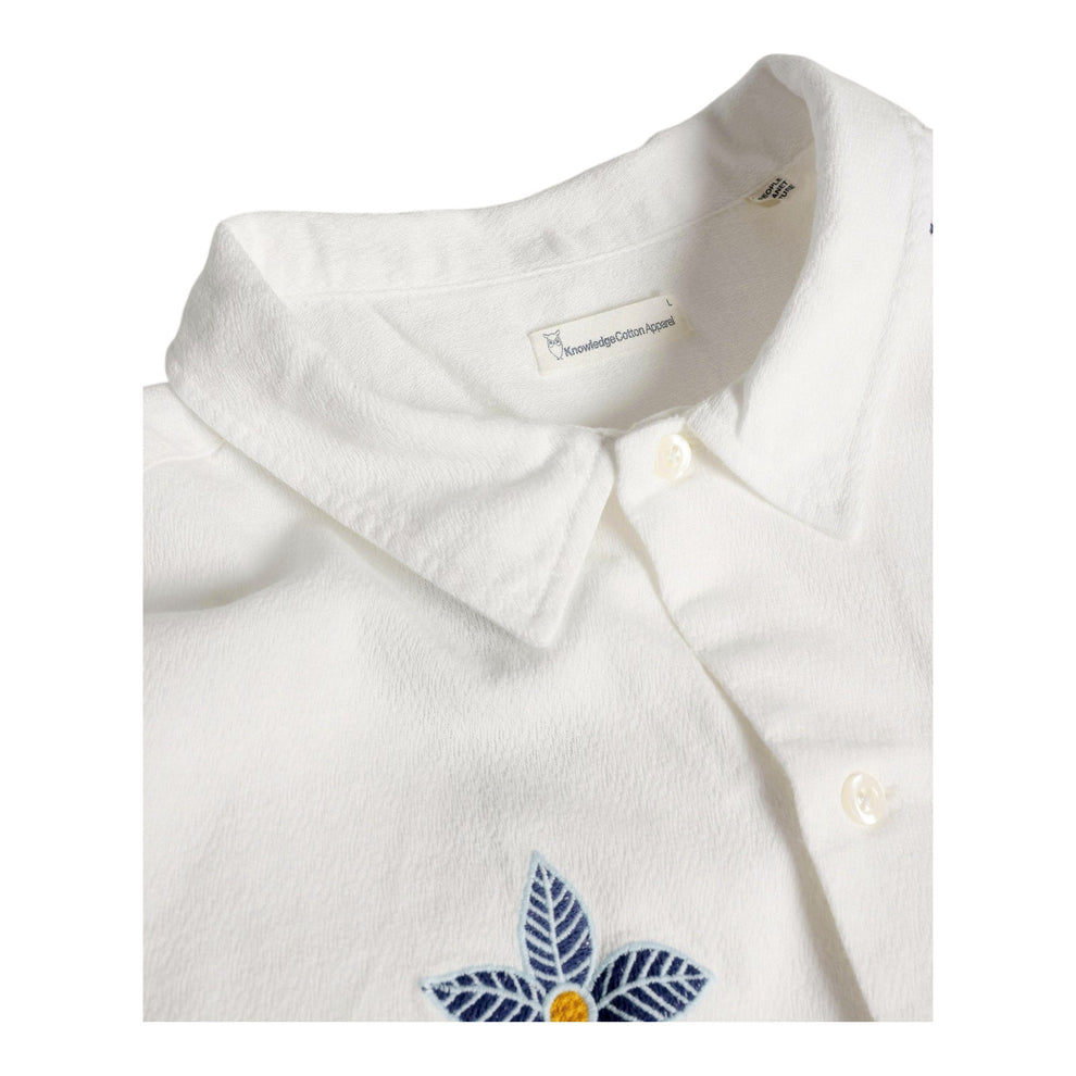 Knowledge Cotton Apparel M Box Fit Short Sleeve Shirt With Embroidery 1387 Egret