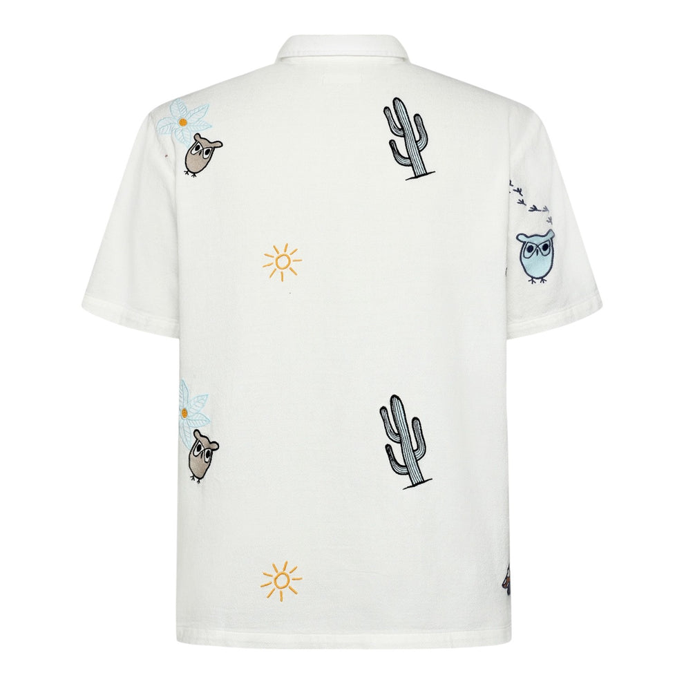 Knowledge Cotton Apparel M Box Fit Short Sleeve Shirt With Embroidery 1387 Egret