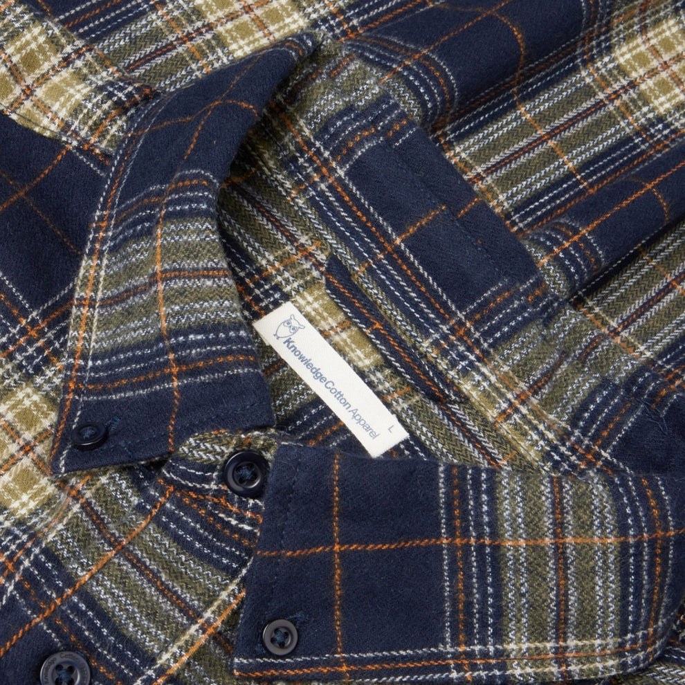 Knowledge Cotton Apparel M Organic Cotton Checked Flannel Shirt Gots 7021 Blue Check