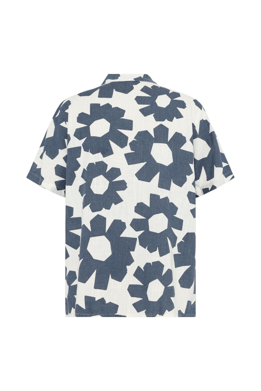 Knowledge Cotton Apparel M Relaxed Linen blend Print SL Shirt Blue