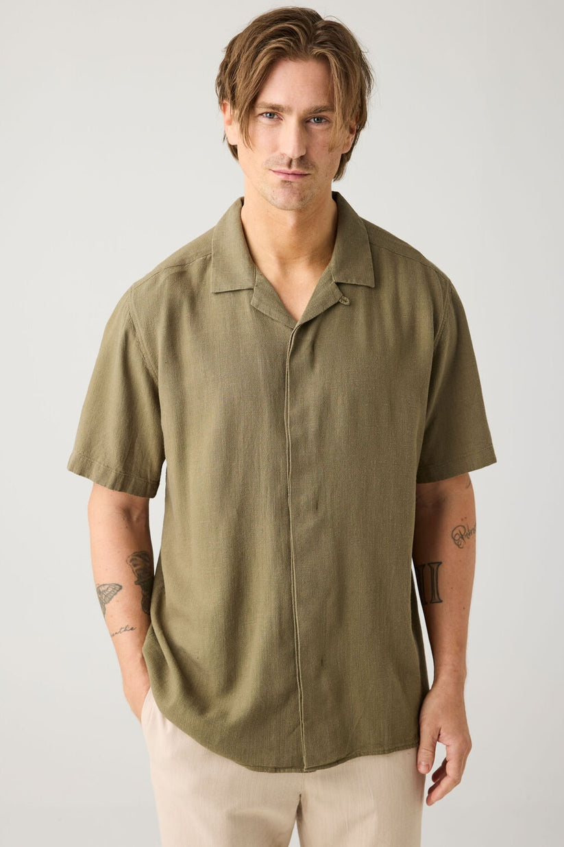 Knowledge Cotton Apparel M Linen-Mix Shirt Vegan 1068 Burned Olive