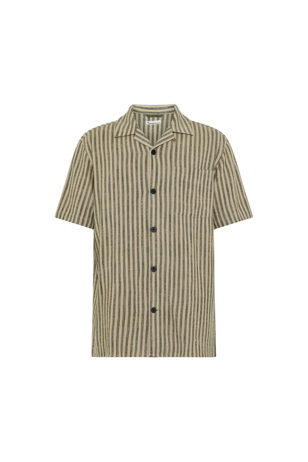 Knowledge Cotton Apparel M Linen-Mix Striped Shirt Vegan 8023 Green Stripe