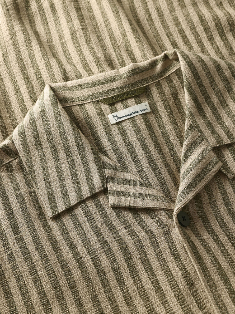 Knowledge Cotton Apparel M Linen-Mix Striped Shirt Vegan 8023 Green Stripe