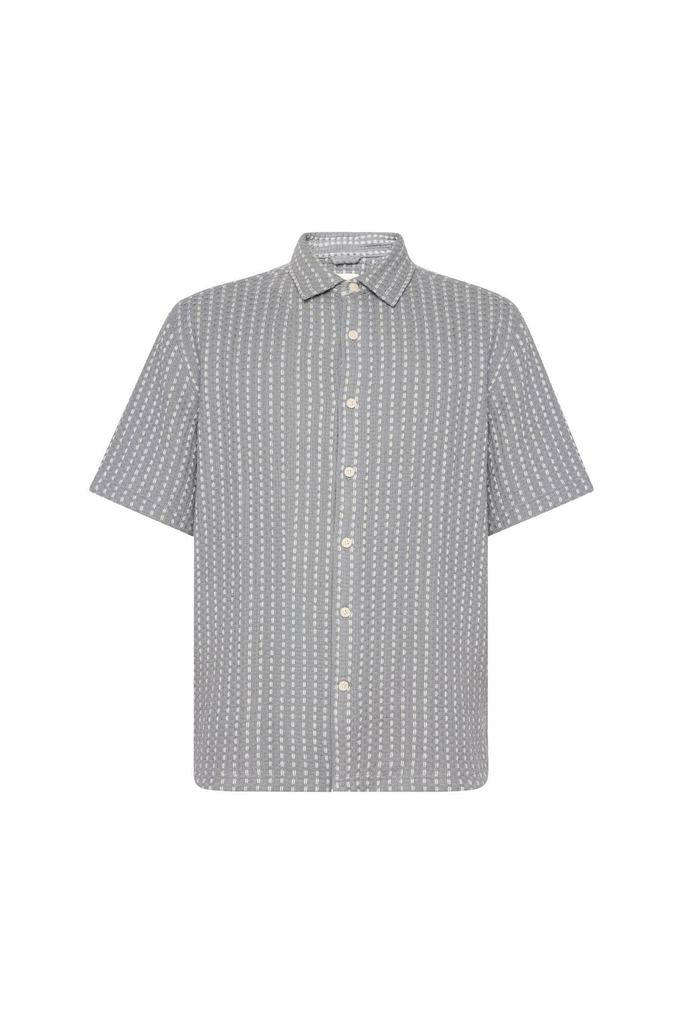 Knowledge Cotton Apparel M Breeze Comfort Structure Short Sleeve Shirt 8031 Grey Stripe