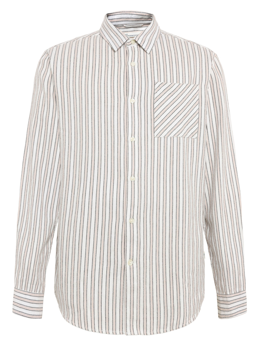 Knowledge Cotton Apparel M Dune Reg Flannel Stripe Shirt Creme Stripe