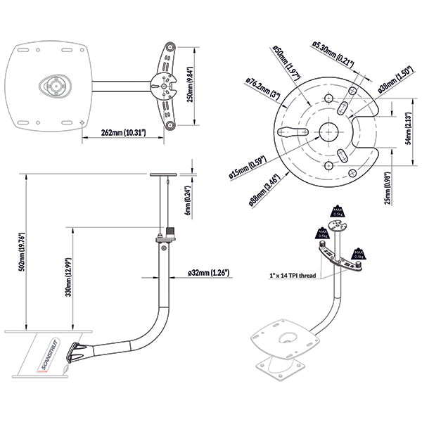 ScanStrut PowerTower stang til 2 VHF antenner & 1 lantern