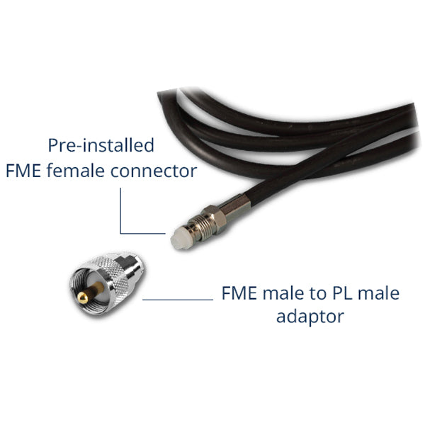 Scout Titan KS-41 Sort VHF antenne 1,2m, 6m kabel & FME/PL stik