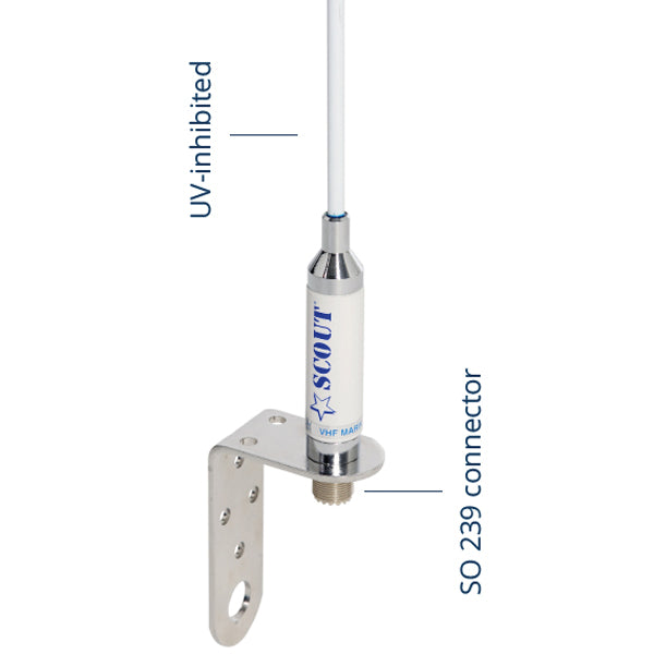 Scout KM-3F VHF glasfiber antenne 0,9m Kit m/beslag, 20m kabel & 2 stik