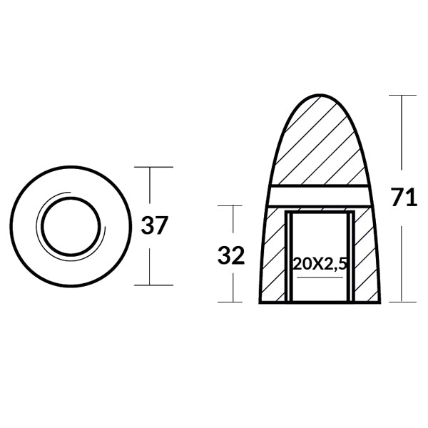 Tecnoseal Volvo zinkmøtrik for aksel Ø30mm, med m20x2.5 gevind
