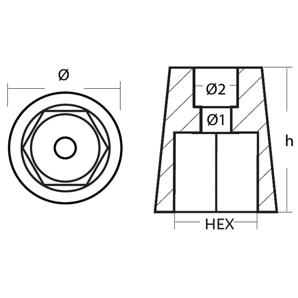 Tecnoseal alu anode til sekskantet propel aksel